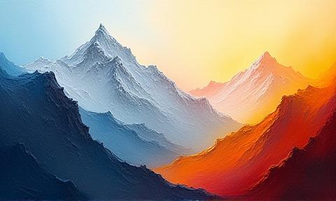 Paesaggio montano astratto con colori caldi e freddi che si fondono, dell'artista Andrea Neri, arte contemporanea
